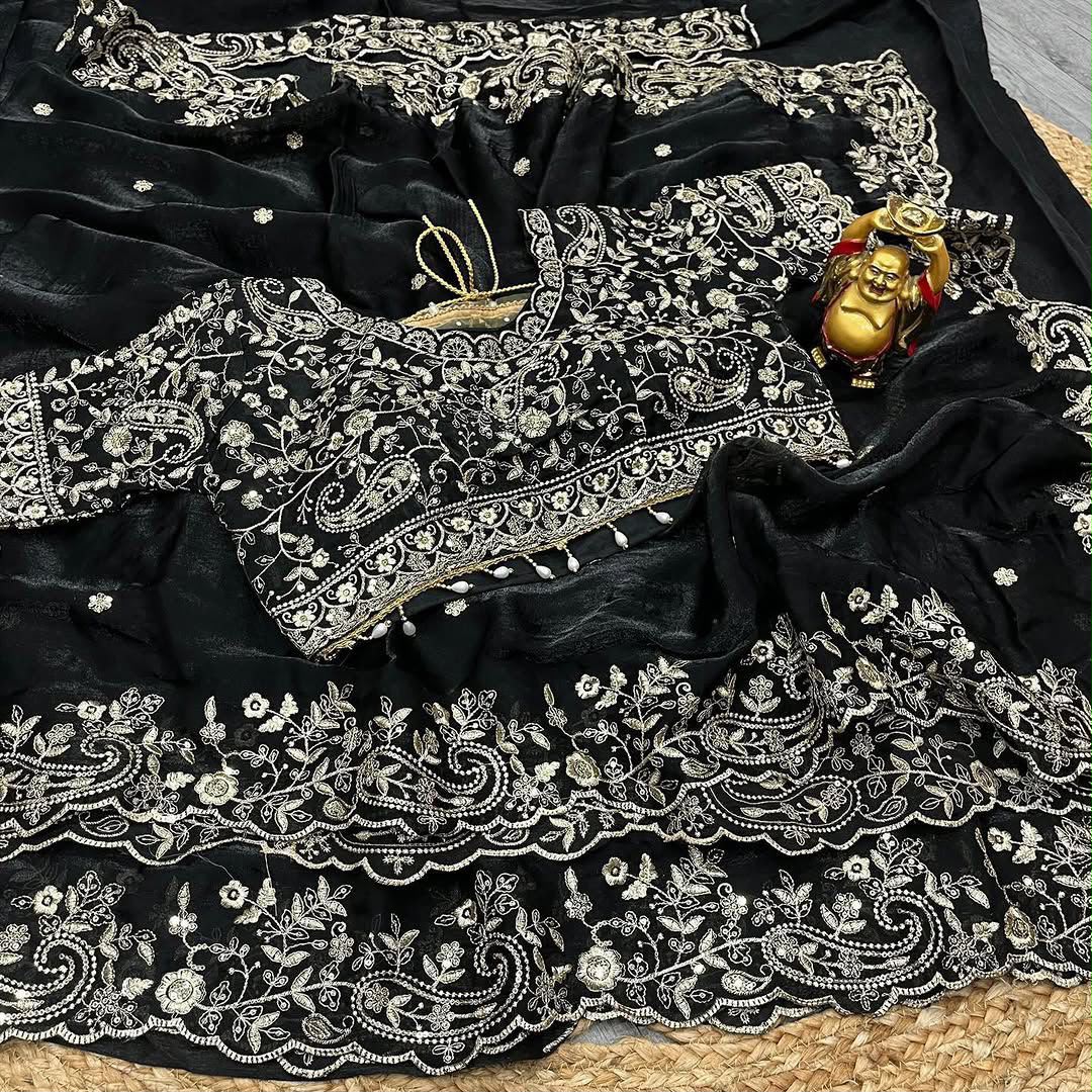 Women's Tissue Silk Sequence Embroidery Saree with Unstitched Blouse Piece