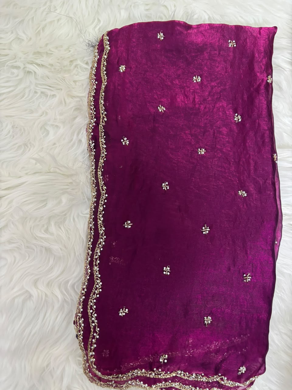 Embellished Beads and Stones Tissue Designer Saree (Hand Crafted)