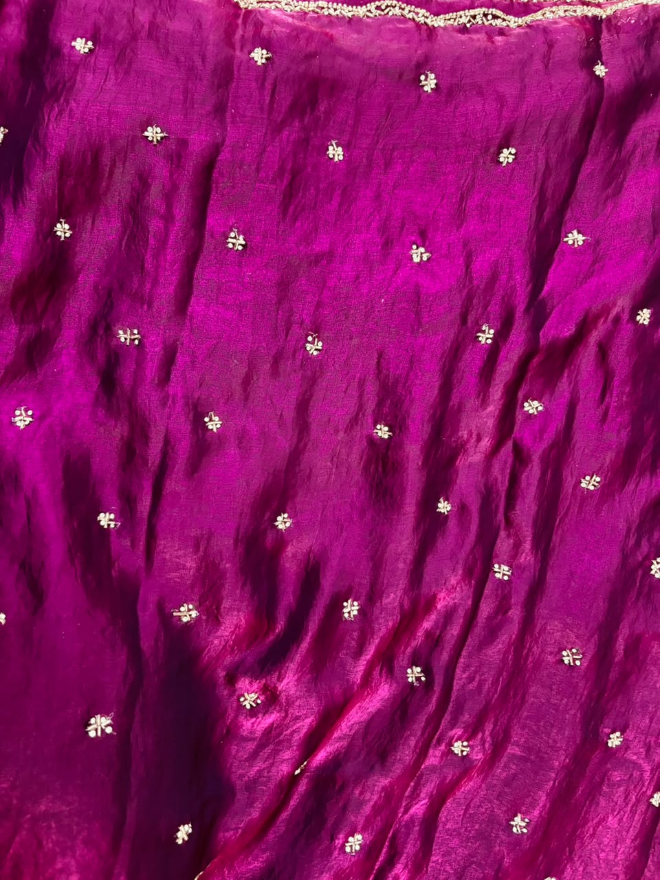 Embellished Beads and Stones Tissue Designer Saree (Hand Crafted)